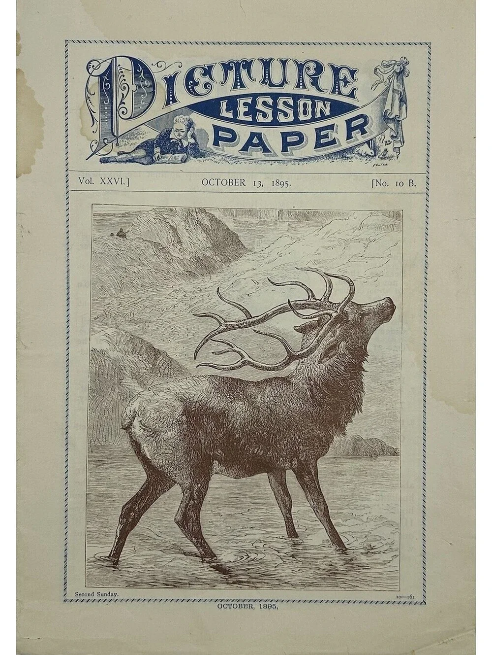 Antique 1895 Picture Lesson Paper Sunday School Childrens Weekly Stag Print C18